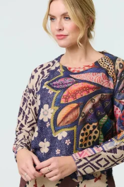 Leaf Print Drop Shoulder Jumper
