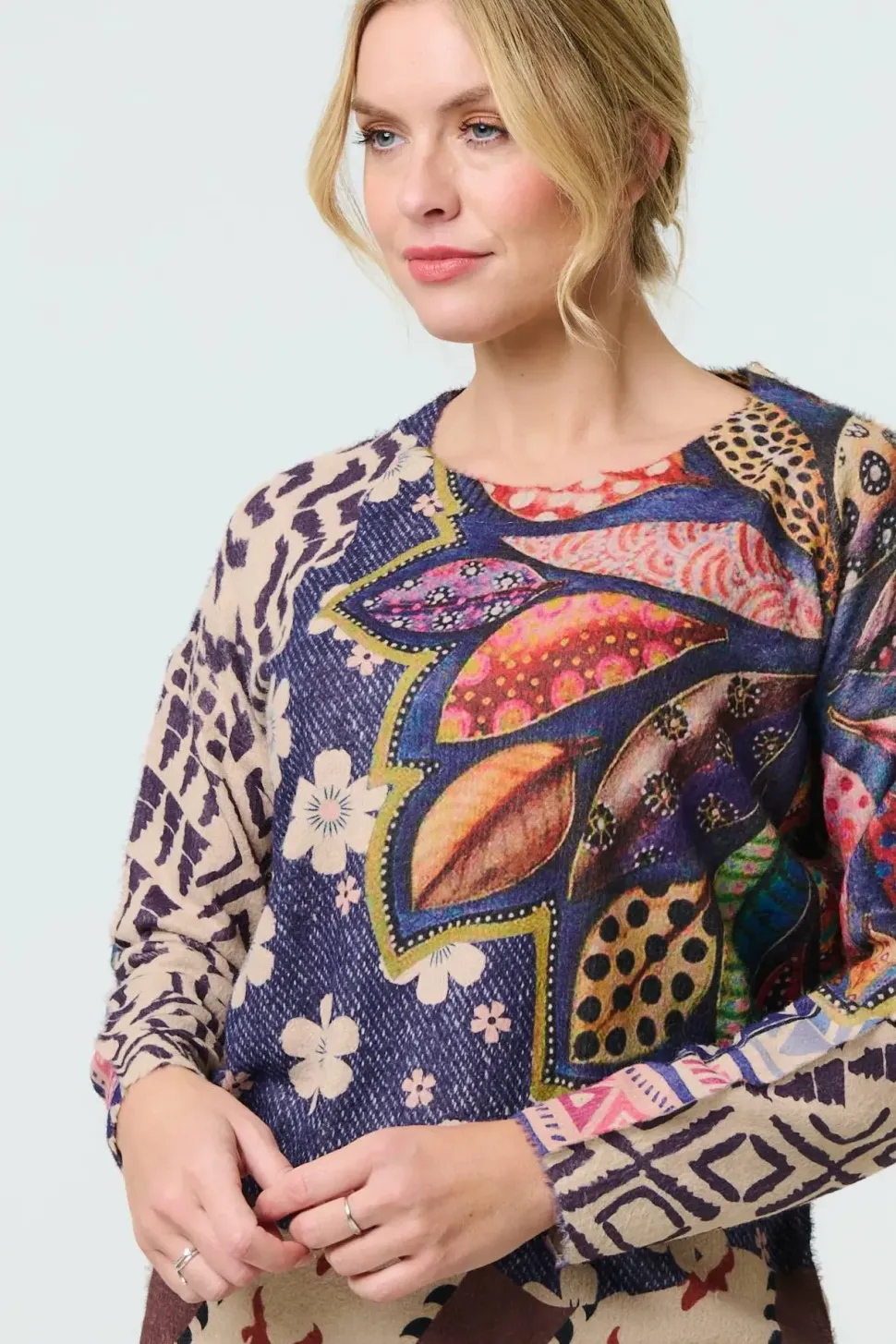 Leaf Print Drop Shoulder Jumper