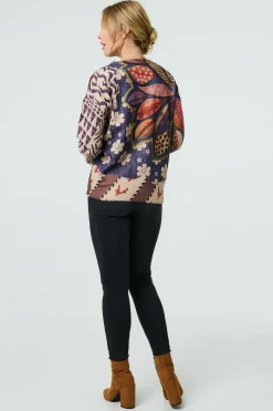 Leaf Print Drop Shoulder Jumper