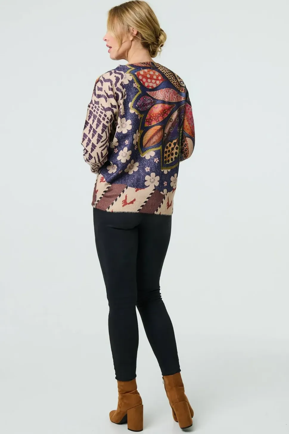 Leaf Print Drop Shoulder Jumper