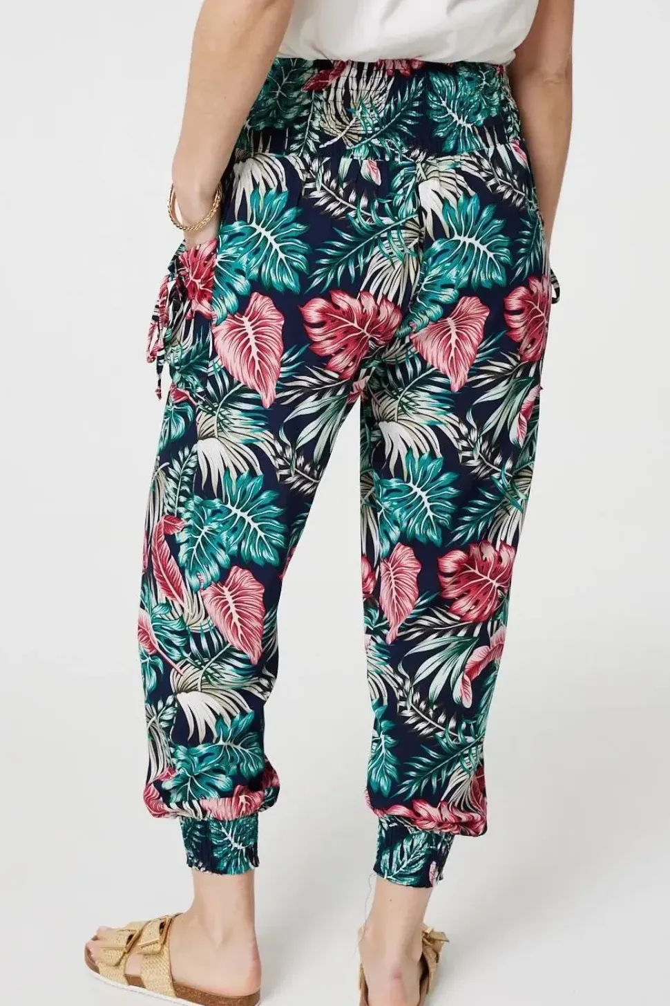 Leaf Print Harem Pants with Pockets