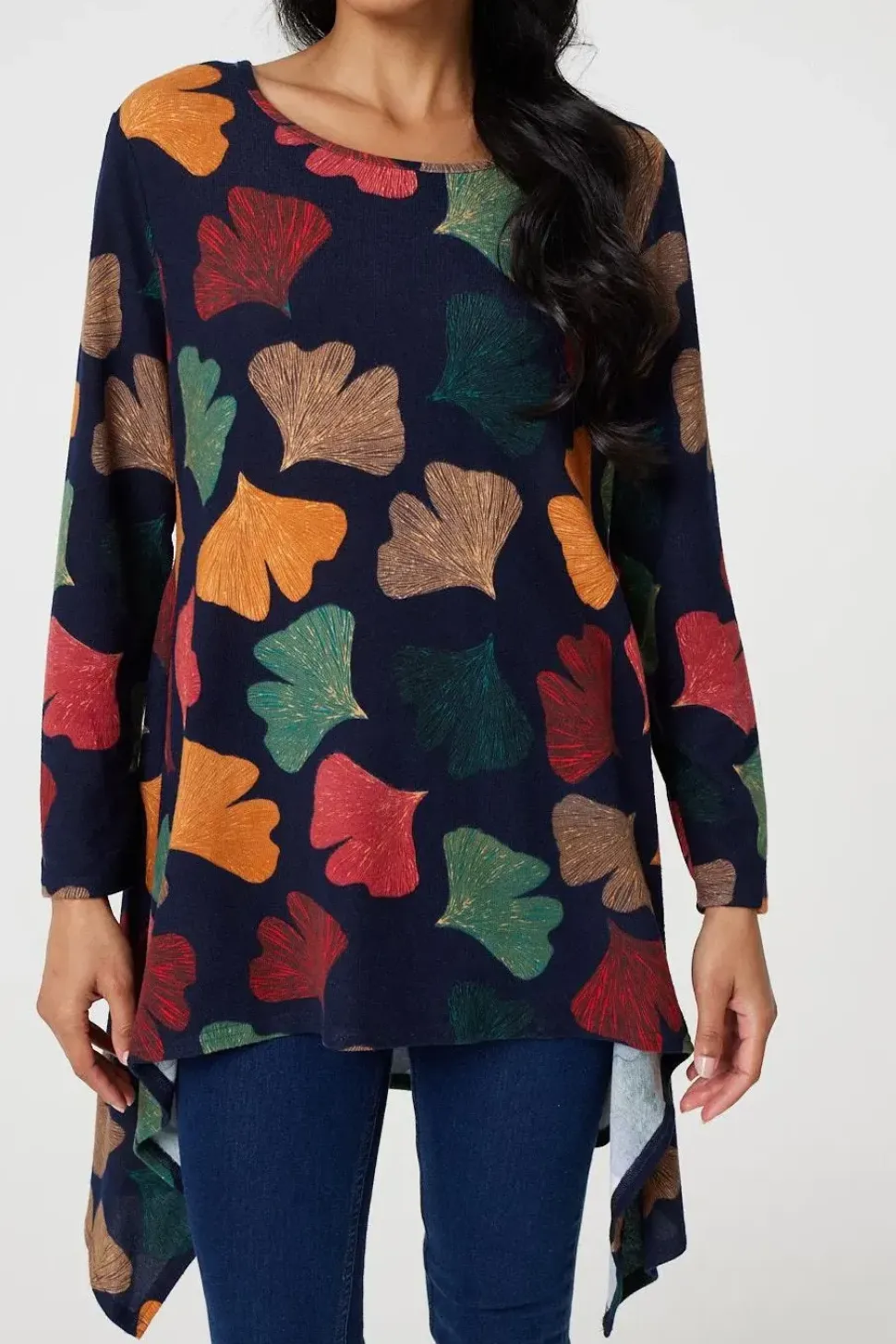Leaf Print High Low Tunic Top