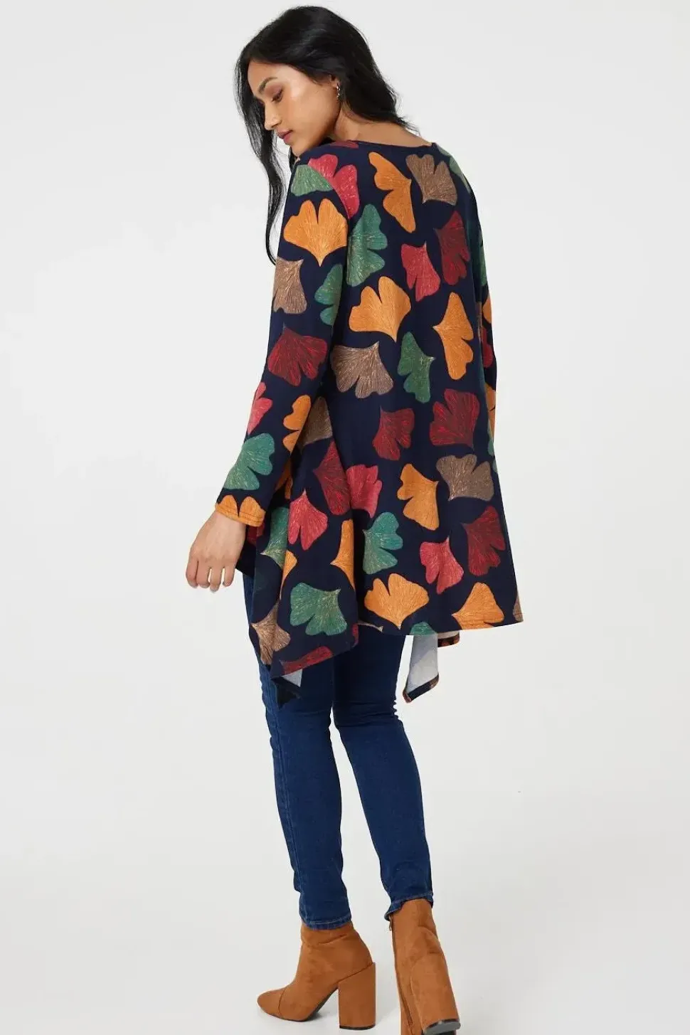 Leaf Print High Low Tunic Top