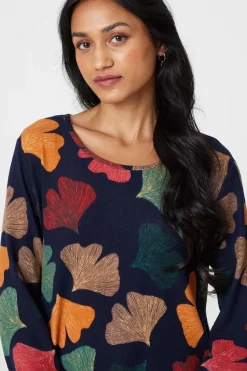 Leaf Print High Low Tunic Top