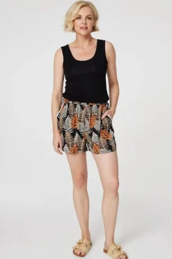 Leaf Print High Waist Shorts