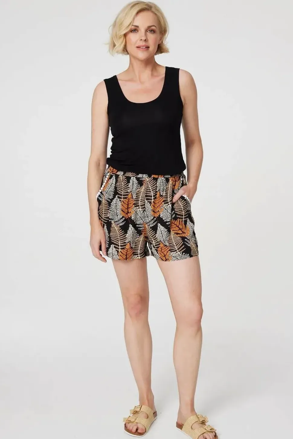 Leaf Print High Waist Shorts