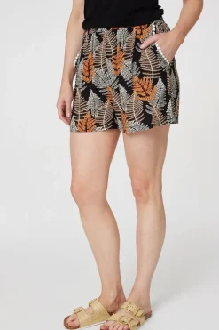 Leaf Print High Waist Shorts