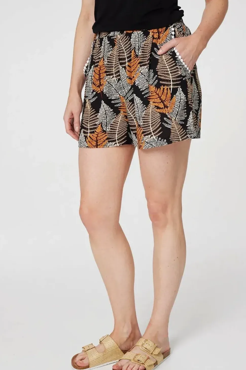 Leaf Print High Waist Shorts
