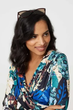 Leaf Print Knee Length Wrap Dress