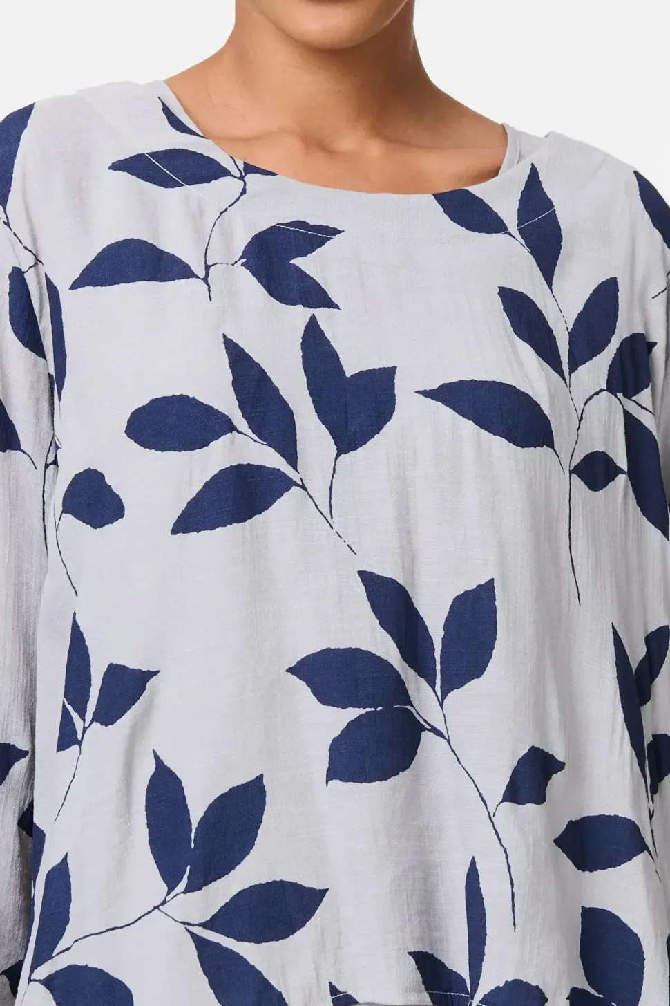 Leaf Print Longline Layered Tunic Blouse
