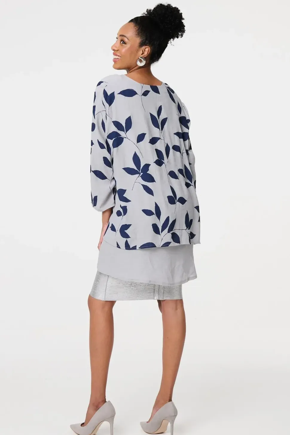 Leaf Print Longline Layered Tunic Blouse