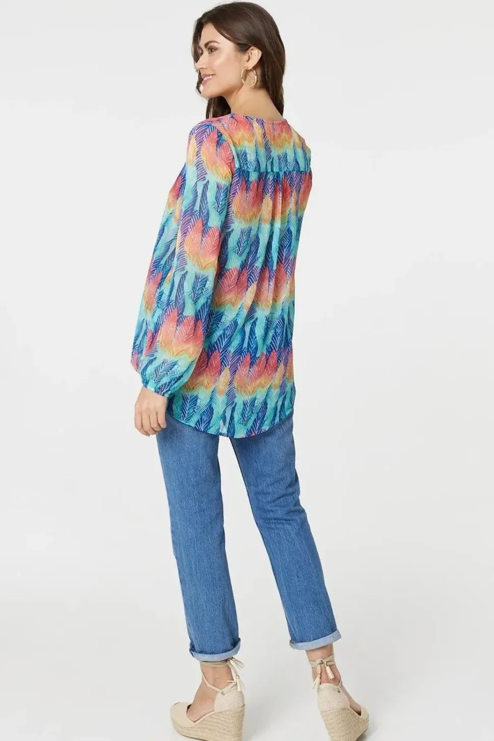 Leaf Print Long Sleeve Layered Hem Top
