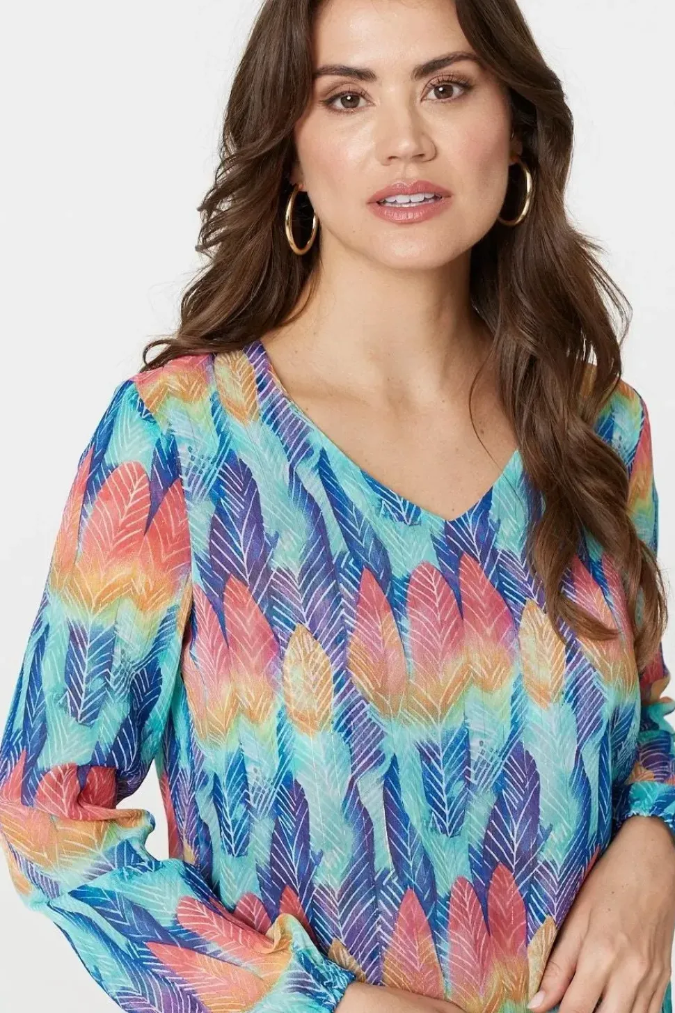 Leaf Print Long Sleeve Layered Hem Top