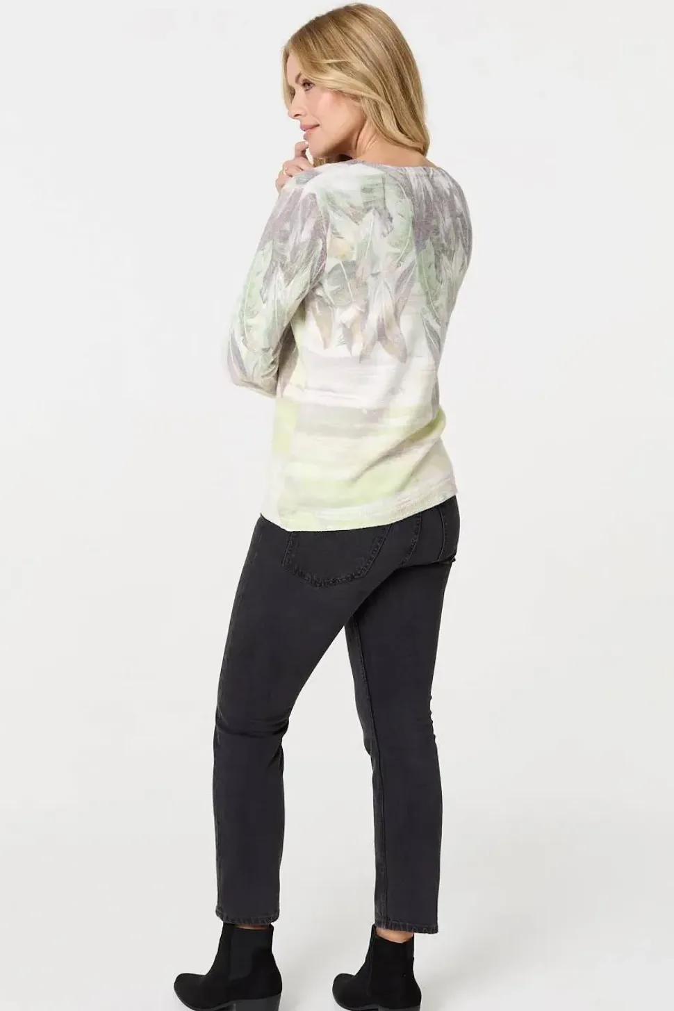 Leaf Print Long Sleeve Slim Cardigan