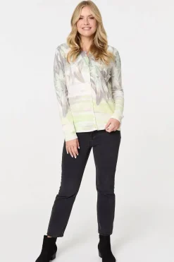 Leaf Print Long Sleeve Slim Cardigan