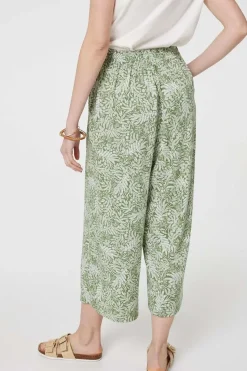 Leaf Print Pleat-Front Wide Leg Culottes