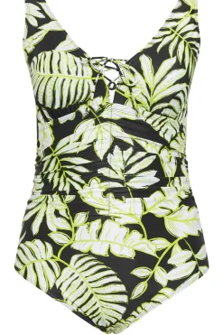 Leaf Print Plunge Tummy Control Swimsuit