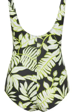 Leaf Print Plunge Tummy Control Swimsuit