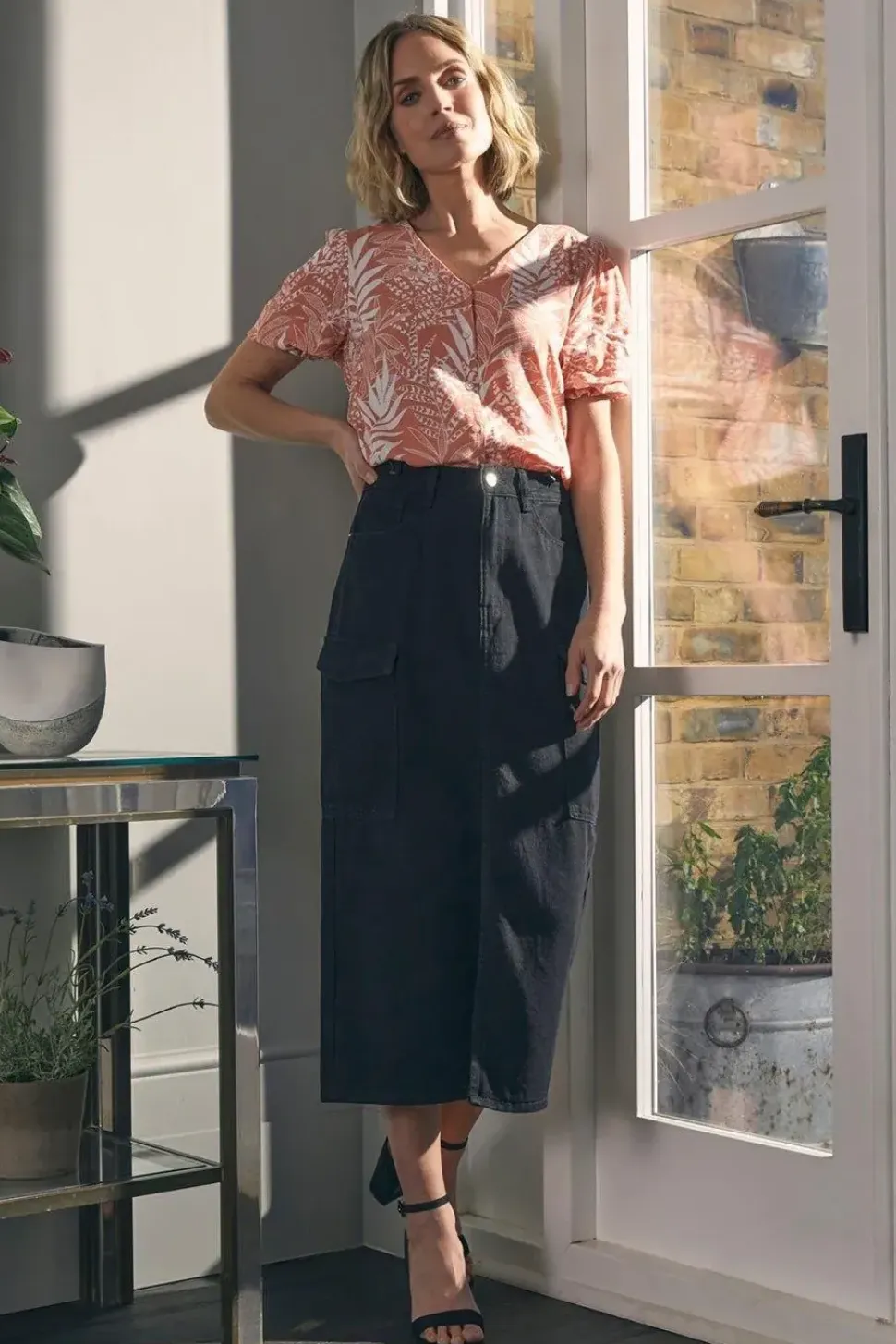 Leaf Print Puff 1/2 Sleeve Blouse