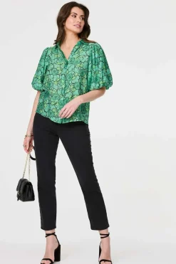 Leaf Print 1/2 Puff Sleeve Blouse