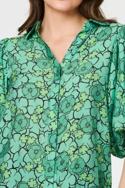 Leaf Print 1/2 Puff Sleeve Blouse