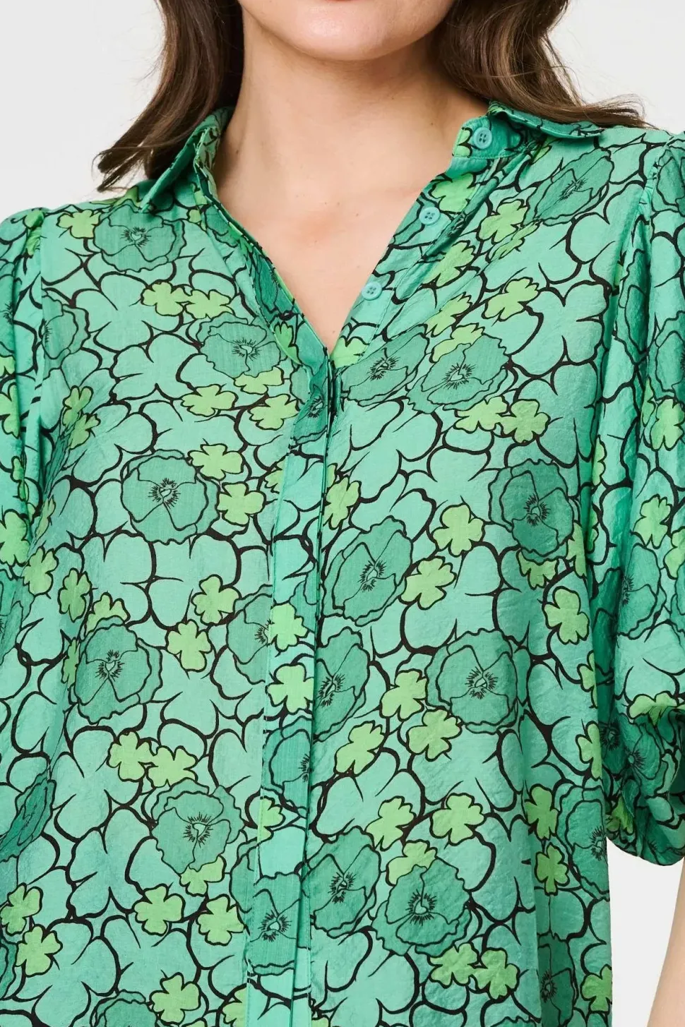 Leaf Print 1/2 Puff Sleeve Blouse