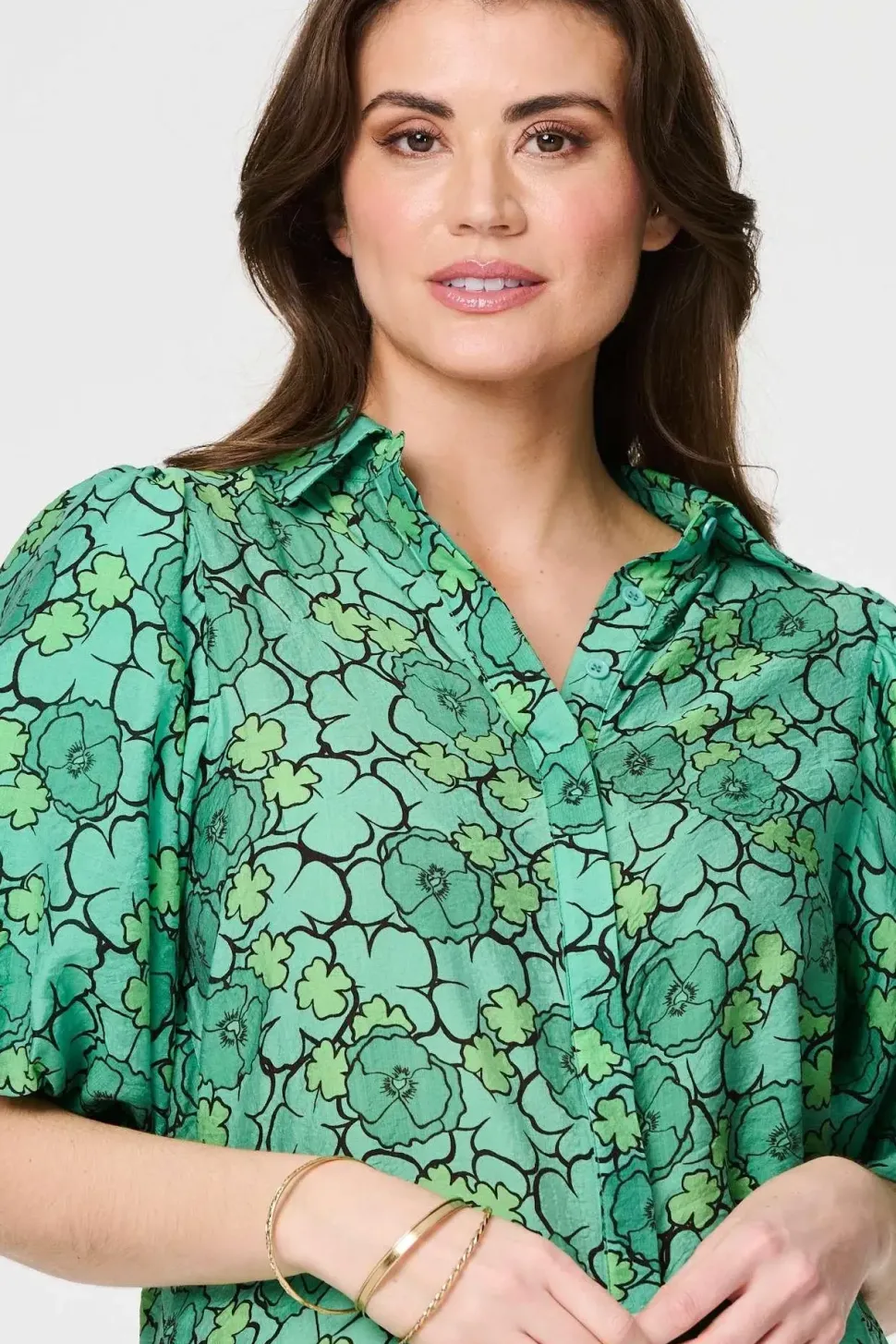 Leaf Print 1/2 Puff Sleeve Blouse