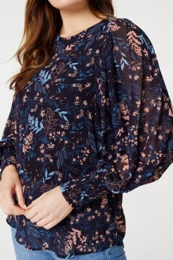 Leaf Print Semi Sheer Blouse