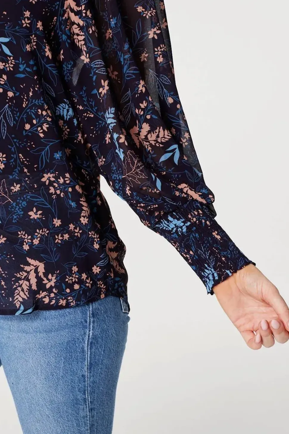 Leaf Print Semi Sheer Blouse