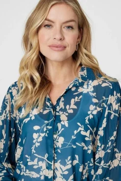 Leaf Print Semi Sheer Blouse