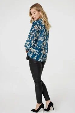 Leaf Print Semi Sheer Blouse