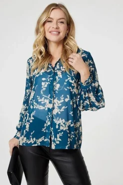 Leaf Print Semi Sheer Blouse