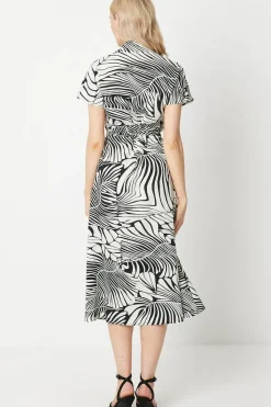 Leaf Print Shirt Midi Dress