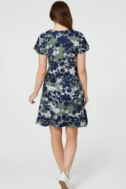 Leaf Print Short Skater Dress