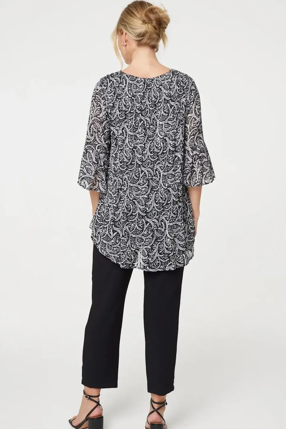 Leaf Print 3/4 Sleeve High Low Blouse