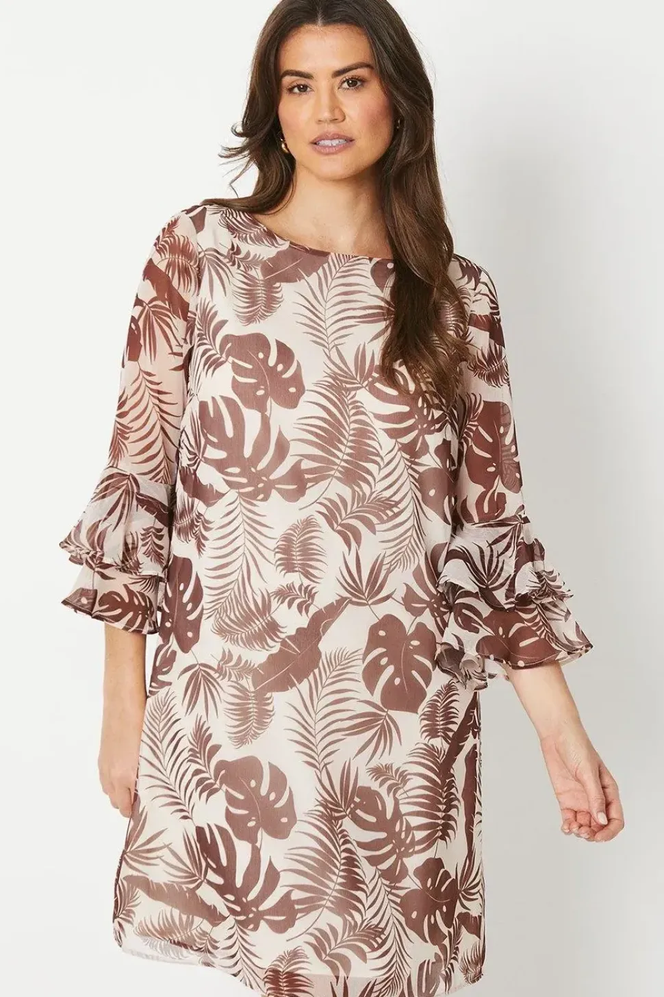 Leaf Print Sleeveless Shift Dress