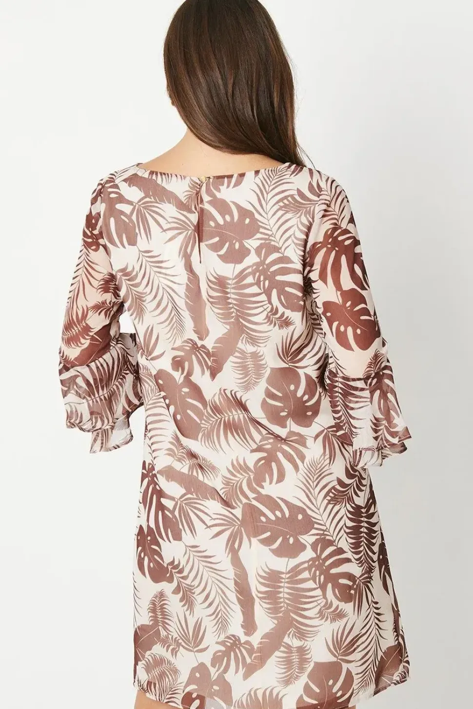Leaf Print Sleeveless Shift Dress