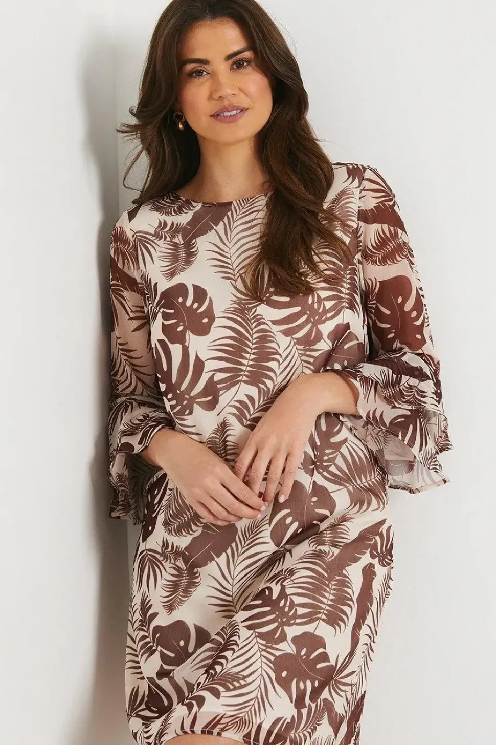 Leaf Print Sleeveless Shift Dress
