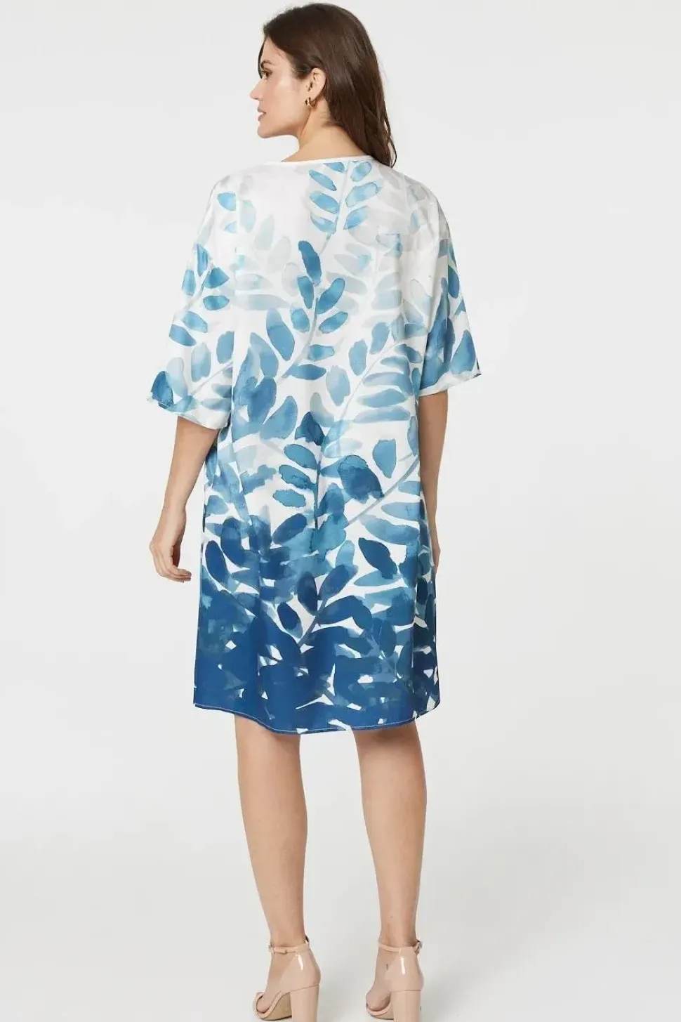 Leaf Print 3/4 Sleeve Relaxed Shift Dress