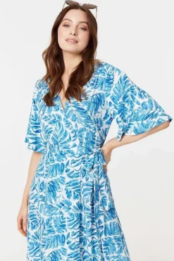 Leaf Print 1/2 Sleeve Wrap Dress