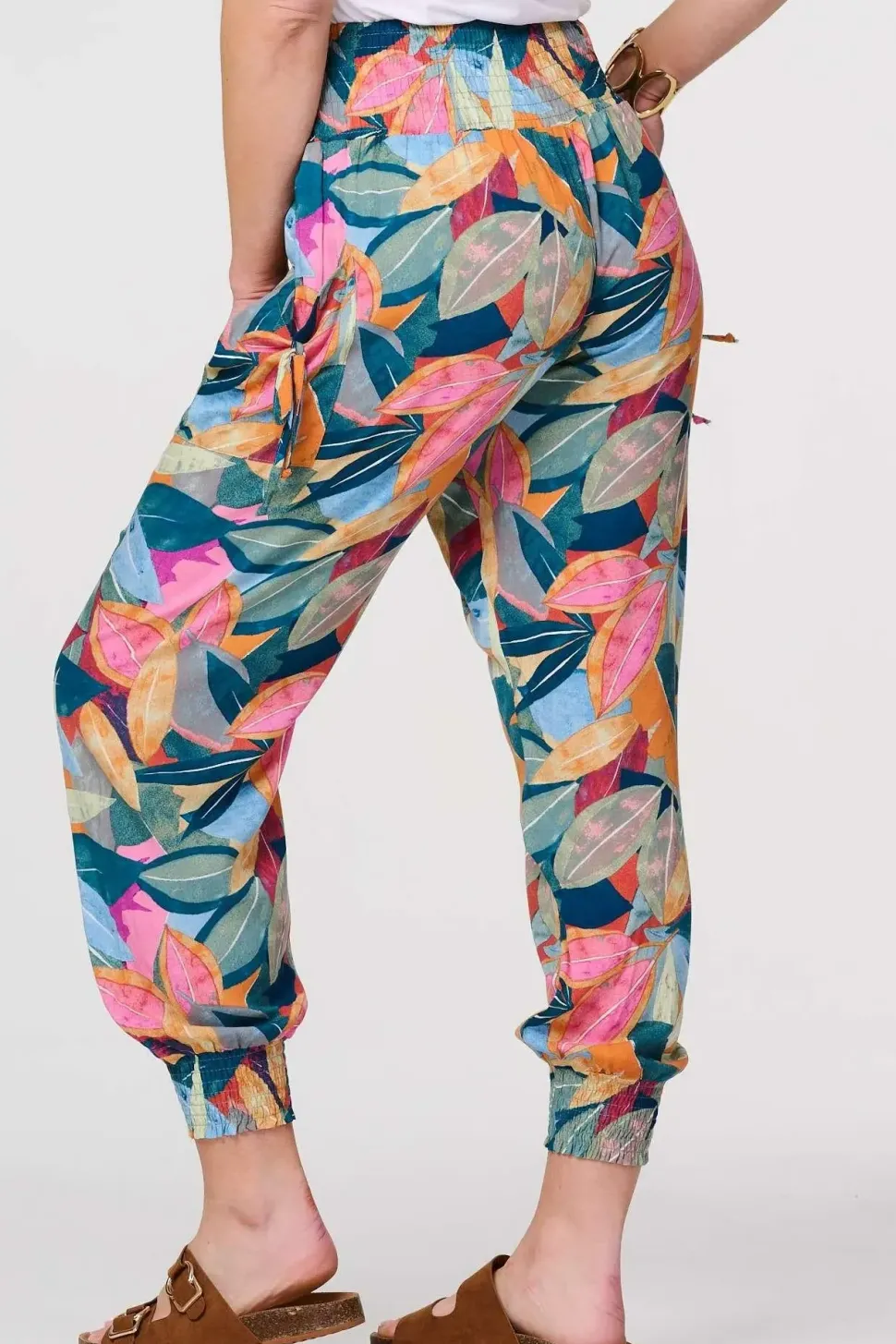 Leaf Print Tassel Pocket Harem Pants