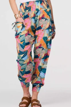 Leaf Print Tassel Pocket Harem Pants