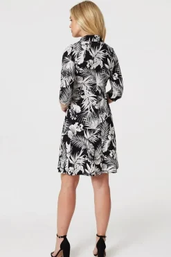 Leaf Print Wrap Front Shirt Dress