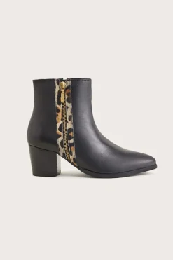 Leather Animal Trim Ankle Boots