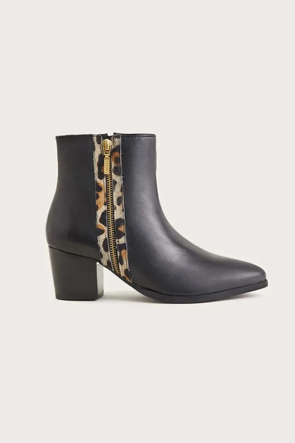 Leather Animal Trim Ankle Boots