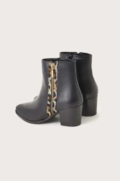 Leather Animal Trim Ankle Boots