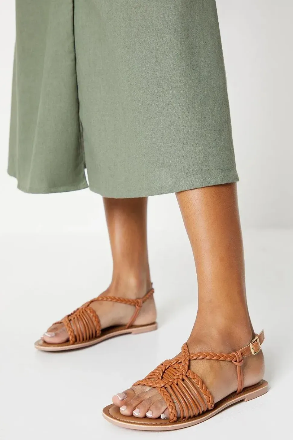 Leather Josie Lattice Flat Sandals