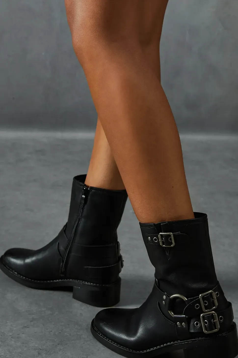 Leather Look Ankle Biker Boots