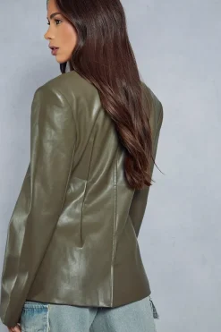 Leather Look Asymmetric Blazer