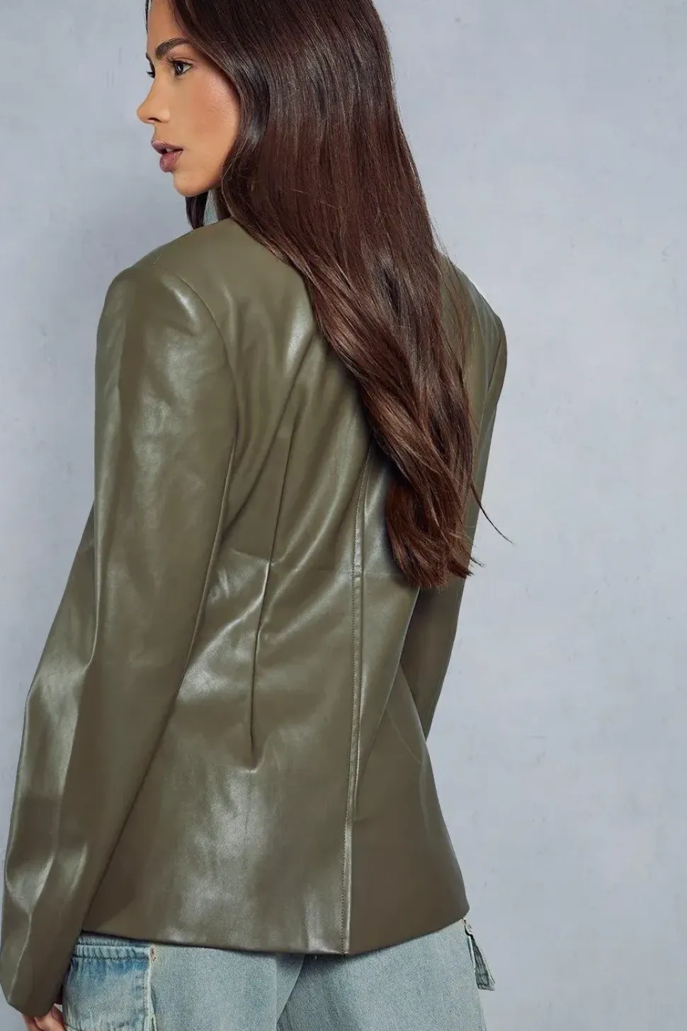 Leather Look Asymmetric Blazer